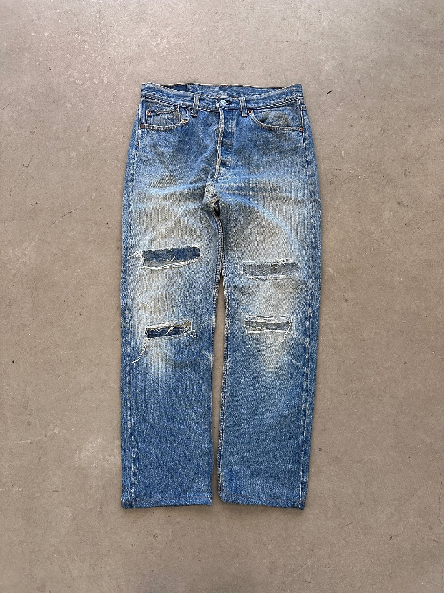 1990's Levi's 501 Repaired Jeans - 33 x 38