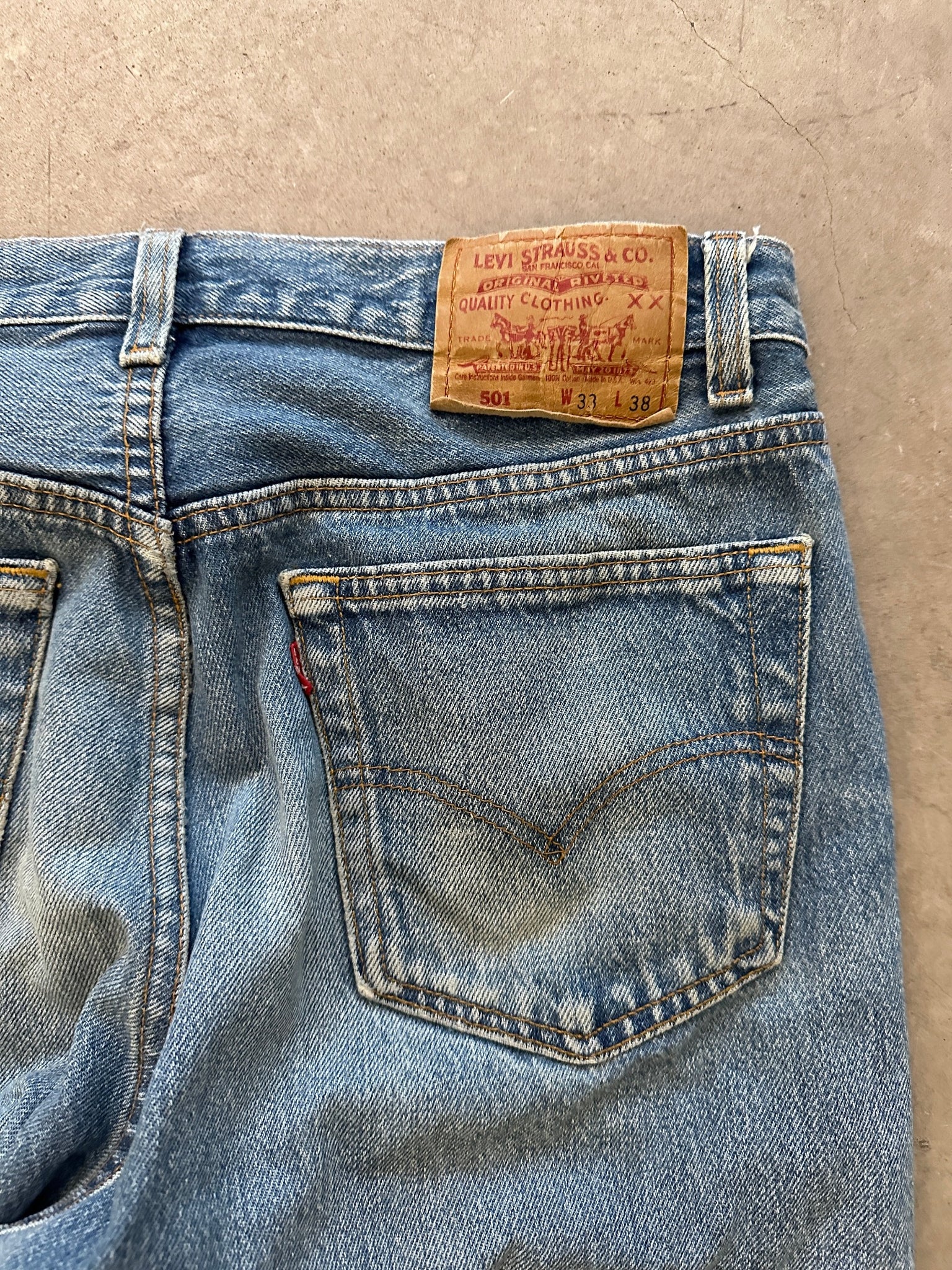 1990's Levi's 501 Repaired Jeans - 33 x 38