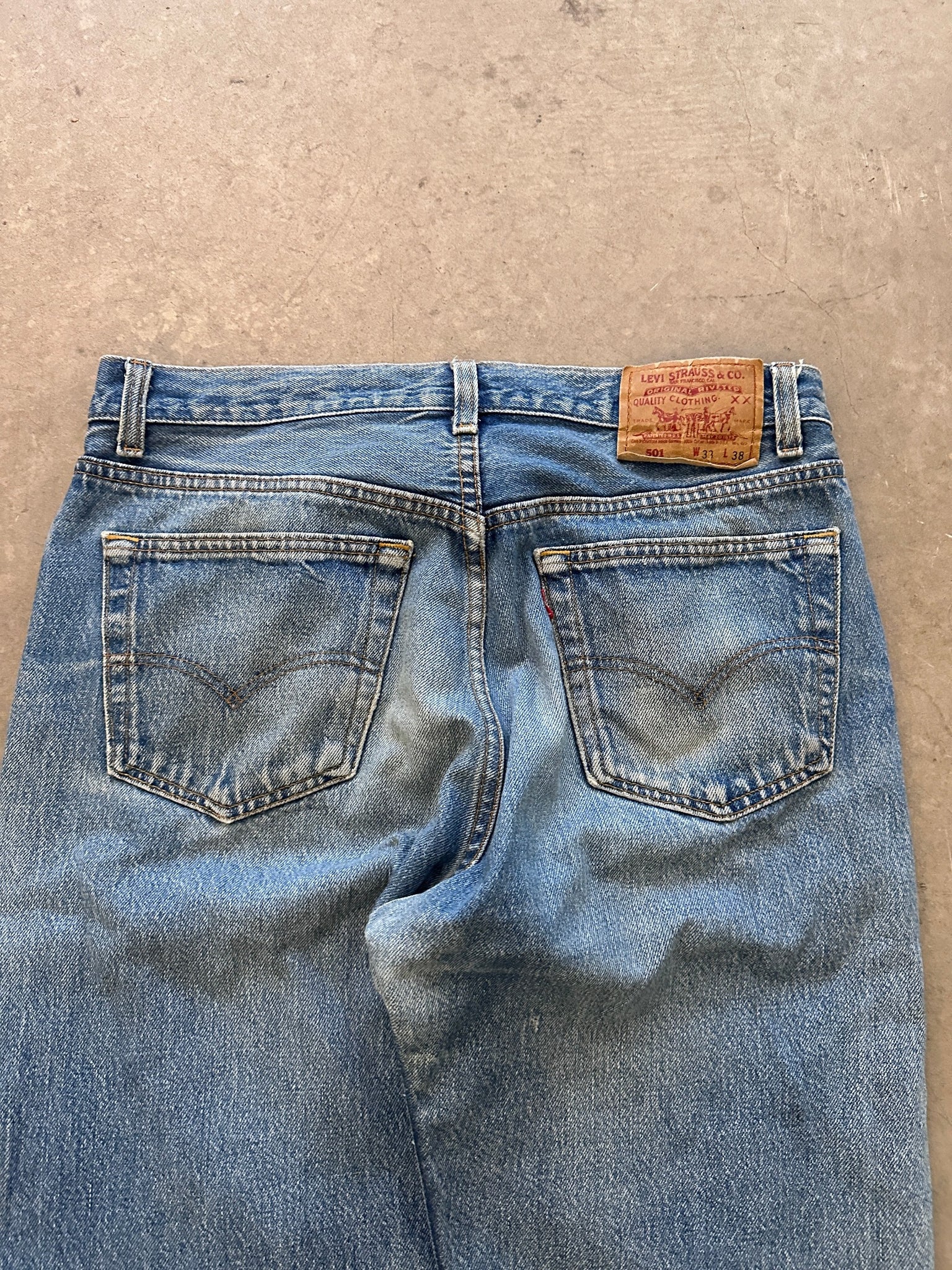 1990's Levi's 501 Repaired Jeans - 33 x 38